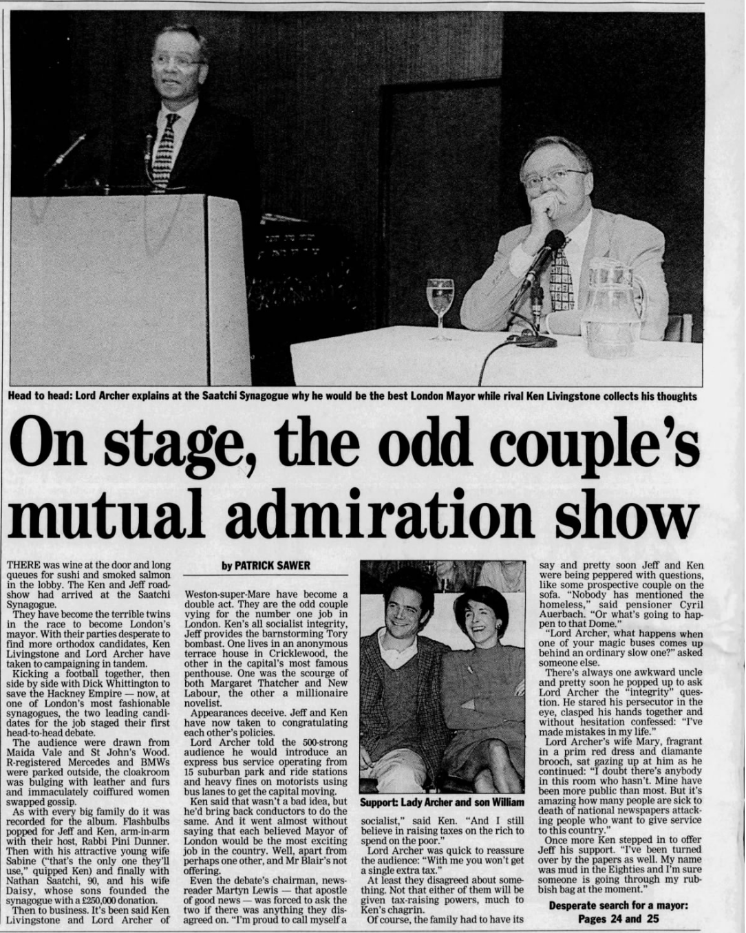 Jeffrey Archer and Ken Livingstone at the Saatchi Synagogue debate, December 1998